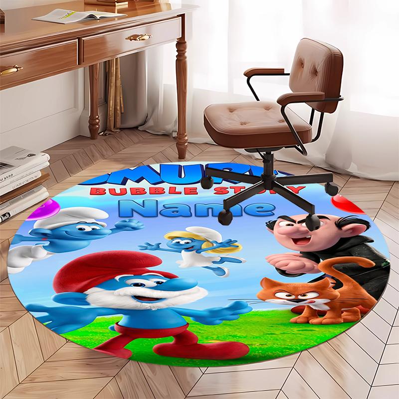 Custom Name The Smurfs Printed Round Rug Carpet Chair Rug Area Rug Entryway Doormats,for Office Chair Living Room Bedroom Kitchen Room.