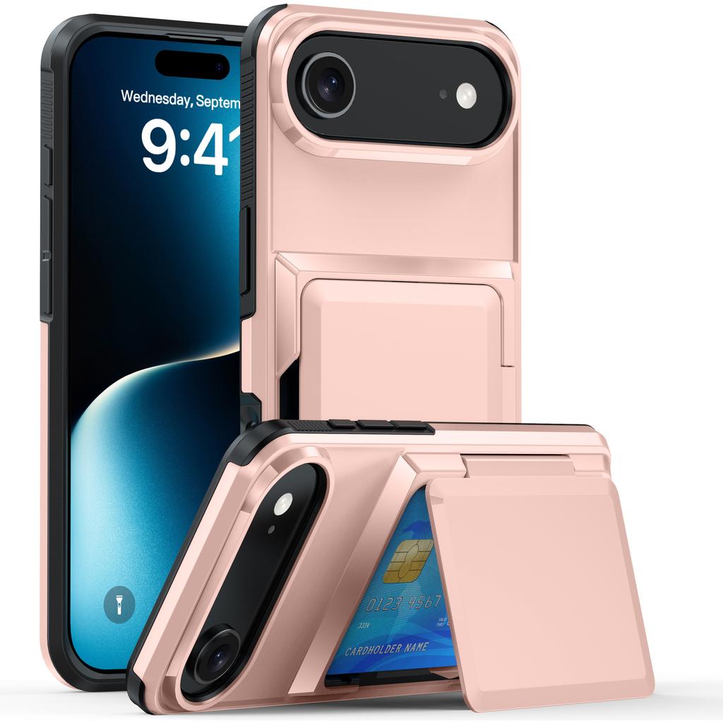 Solid Color Card Holder Phone Case For iPhone 17 Pro Max 16 Plus 15 14 13 12 11 Combination of hard and soft Shockproof Cover