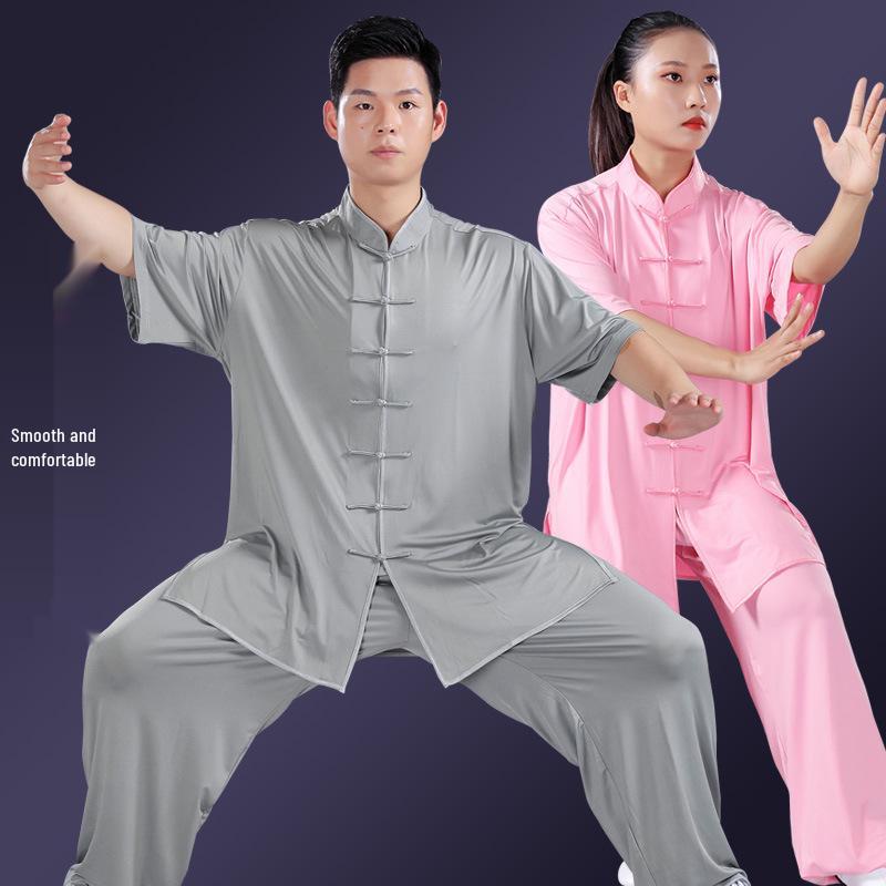 Summer Milk Silk Tai Chi Short Sleeve Top for Men and Women - Perfect for Practice, Performance, and Morning Exercise