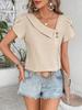 2026 Summer Solid Color Washed Cotton Asymmetrical Collar Women's Top