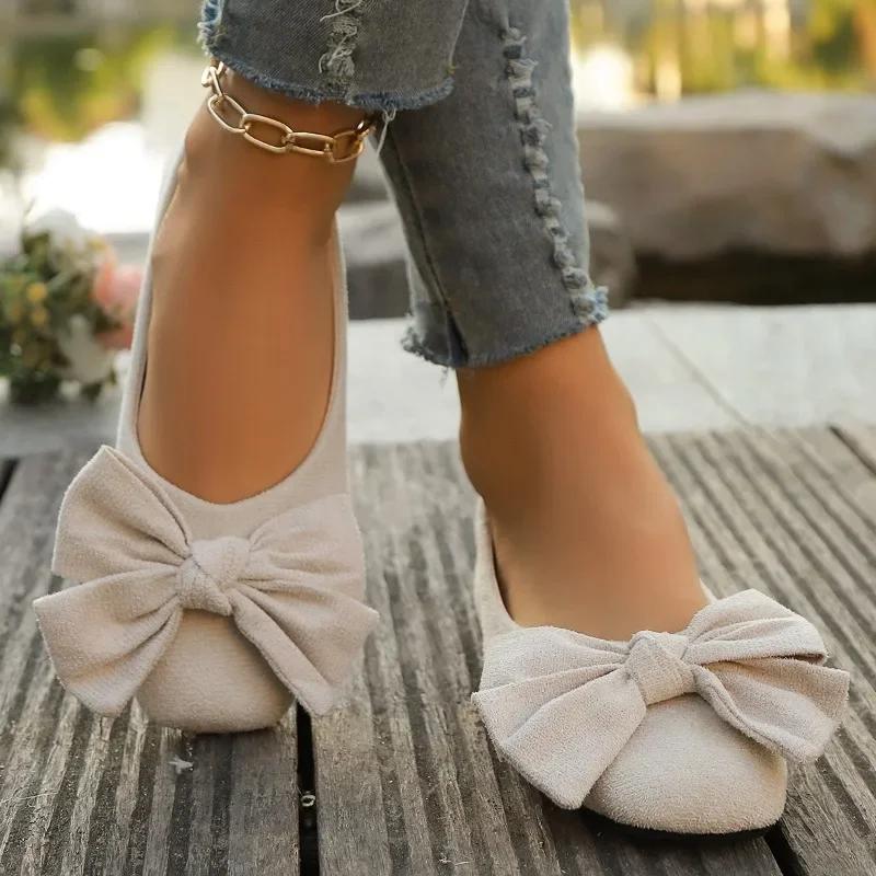 Women's Flats Outdoor 2025 New Fashion Women Round Toe Bow Tie Soft Bottom Plus Size Shoes Female Slip On Casual Ladies Shoes