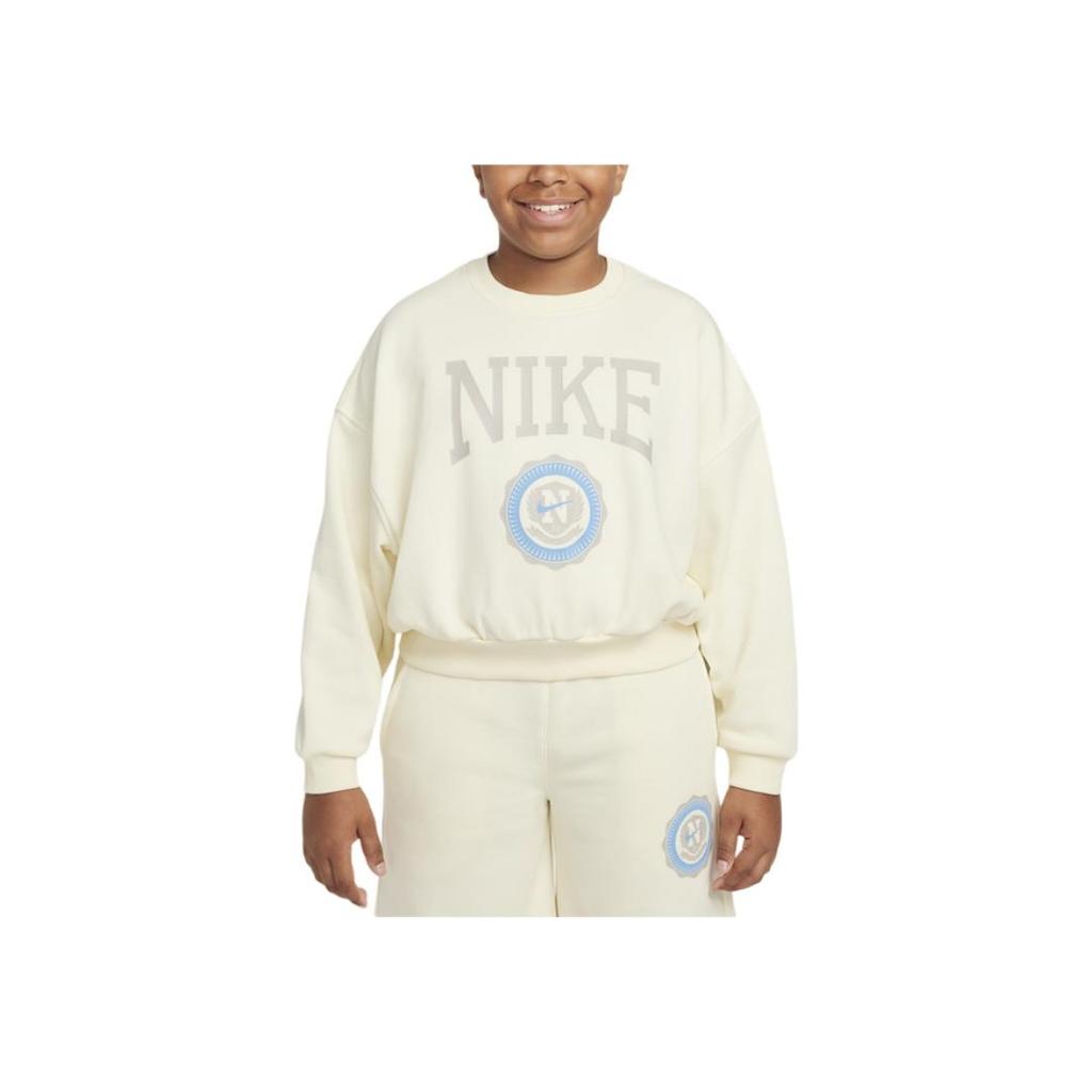 Nike Sportkleding Club Mode Ronde Hals Pullover Lange Mouw Kinder Tops Kokosmelk Universiteitsgrijs HJ3373-113
