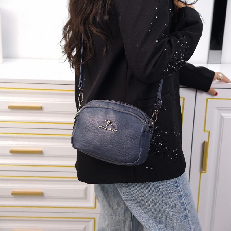 Women's messenger bag PU bag, retro style women's bag, threelayer shell bag, highend texture shoulder bag, fashionable mobile phone bag.