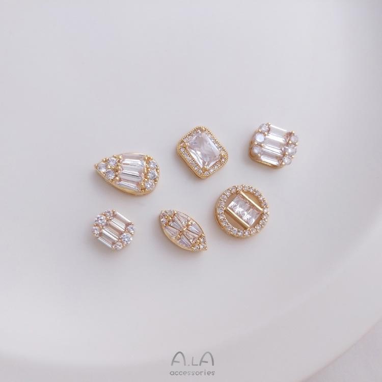 14K Gold-Filled Zircon Spacer Beads: Square, Round, Marquise, and Teardrop Shapes for DIY Jewelry