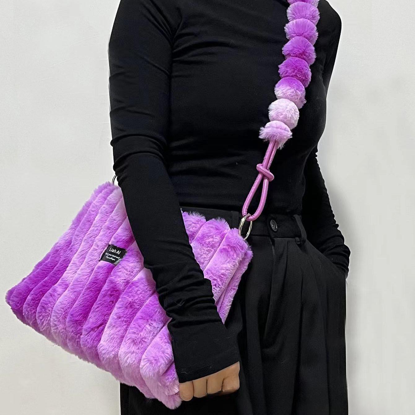 Модная женская сумка-тоут из искусственного меха на молнии однотонные женские сумки через плечо модные зимние и осенние мягкие пушистые плюшевые сумки фиолетовый 1576₽