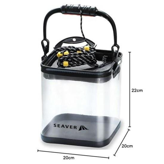 Fishing Bucket Transparent Selectable 3-Piece Set Fish Clearly Visible Gear Water Scoop Folding Pliers Grip 20cm 24cm SEAVER