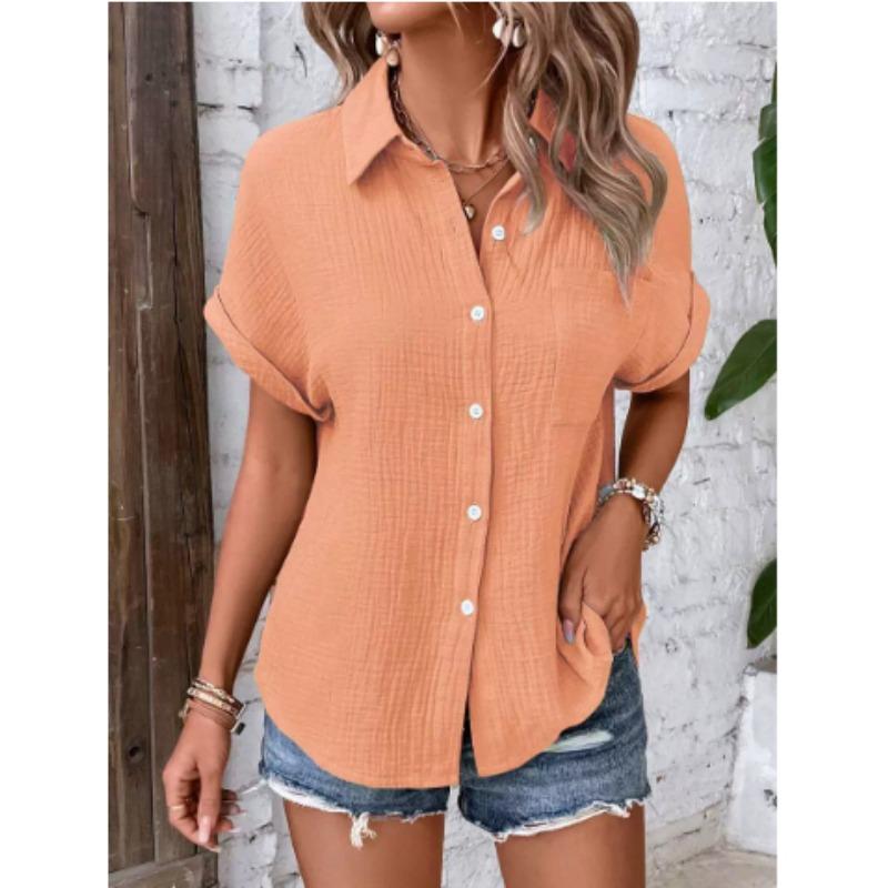 Women's Lightweight Breathable Short Sleeve Button-Up Shirt Casual Summer Top Blouses