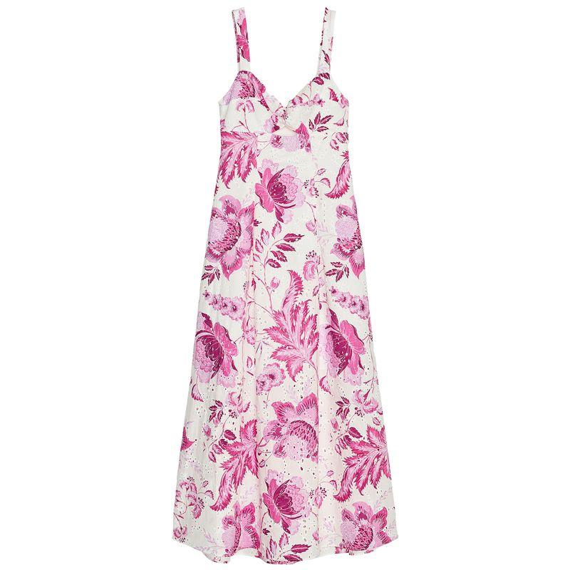 Zaprha 2025 New Hollow Embroidery Print V-neck Sling Dress Long Waist Hugging Slimming 2157053