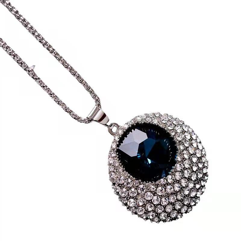 European and American retro versatile sapphire crystal long sweater chain fashion accessories sweater pendant