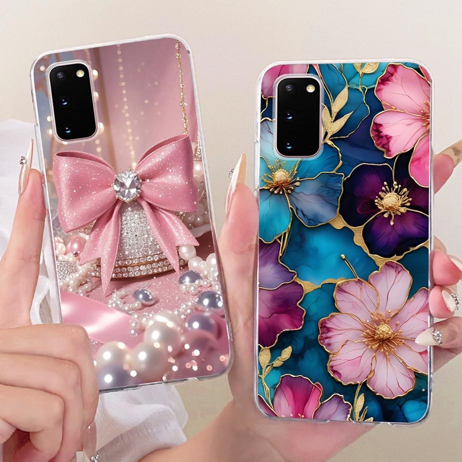 For Samsung Galaxy S20 Plus Case SM-G985F Luxury Bow Flowers Painted Cover Soft Silicone Case For Samsung S20+ S 20 Plus 5G Bags
