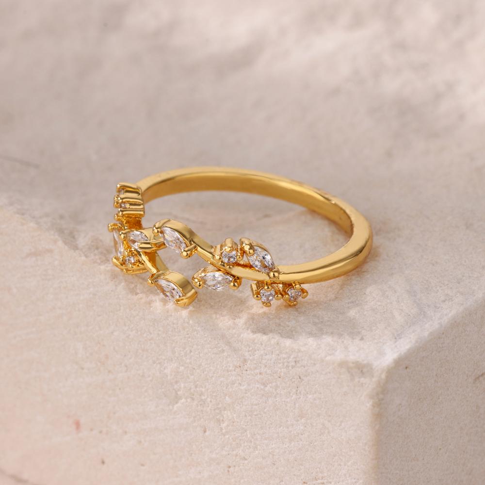 Dainty White Zircon Leaf Stainless Steel Ring Gold Color Open Rings for Women Party Wedding Zircon Daily Wear Accessories Gifts