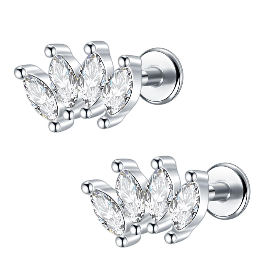 1/5PCS Steel 16G Cluster Marquise CZ Tragus Helix Stud Conch Lobe Rook Cartilage Leaf Flat Back Labret Stud Earrings Jewelry