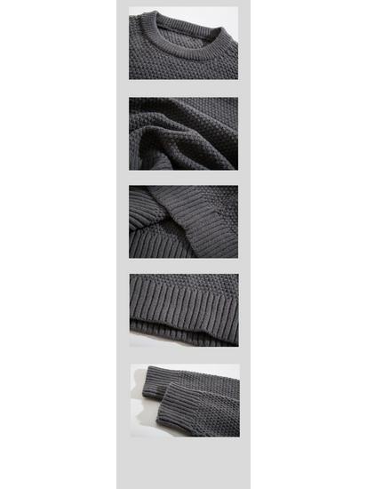 Heavyweight Cotton Yarn Pineapple Stitch Knit Casual Loose Round Neck Pullover Sweater