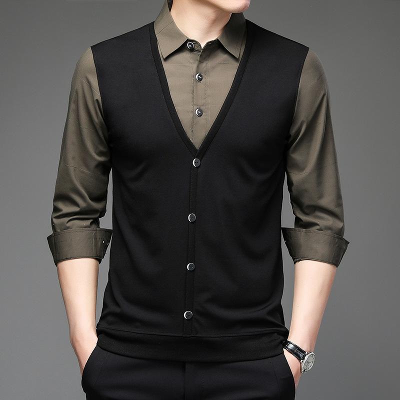 Новая весенне-осенняя праздничная рубашка из двух частей с лацканами в деловом стиле — фото 3