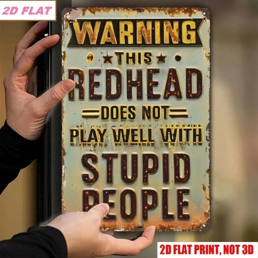 2D Flat Humorous Warning Red Hair Metal Sign, Party Only When Red Hair Appears Funny Plaque, Indoor Outdoor Wall Decor