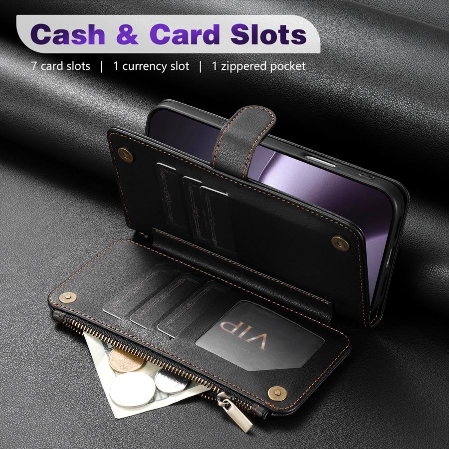 Wallet Multi-card Slot Zipper Kickstand Magnetic Flip Leather Case For iPhone 17 Pro Max Air 16e 15Plus 14 13 12 11 XR 8 7 Cover