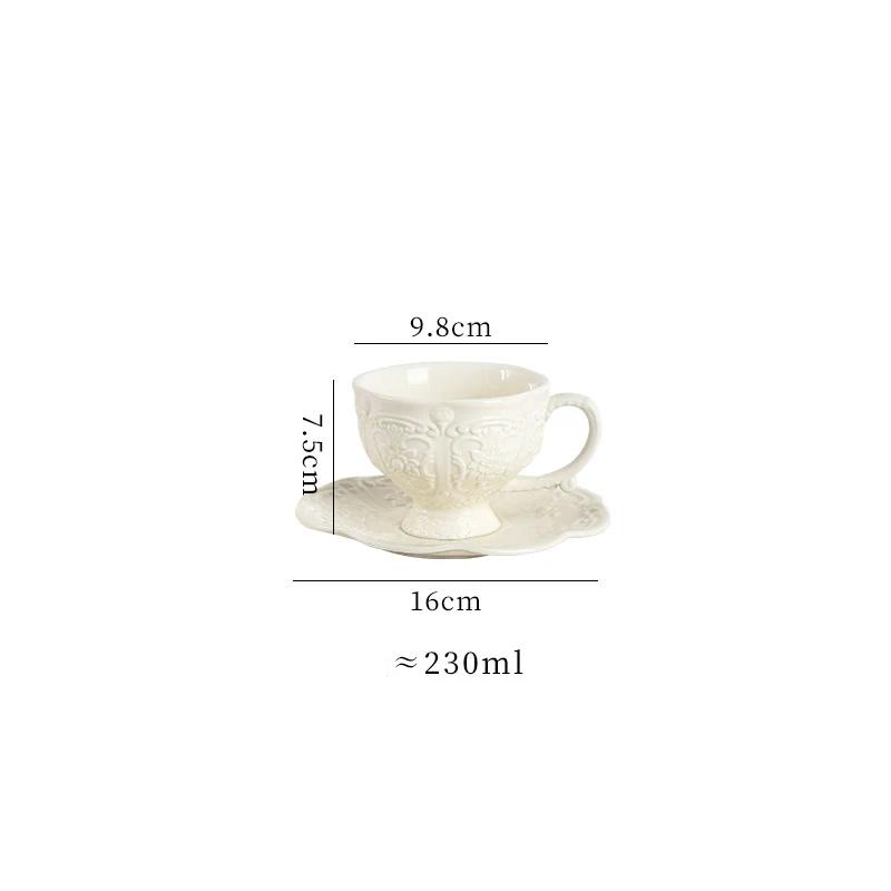 Ceramic Relief Teapot Afternoon Tea Cup Dish Set Household Dessert Plate Snack Plate High Leg Cake Plate Tea Set Household Goods