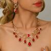 Fashionable and Exaggerated Diamond Studded Red and Black Water Droplet Necklace, Earrings, Rings, Bracelets, Four Piece Set