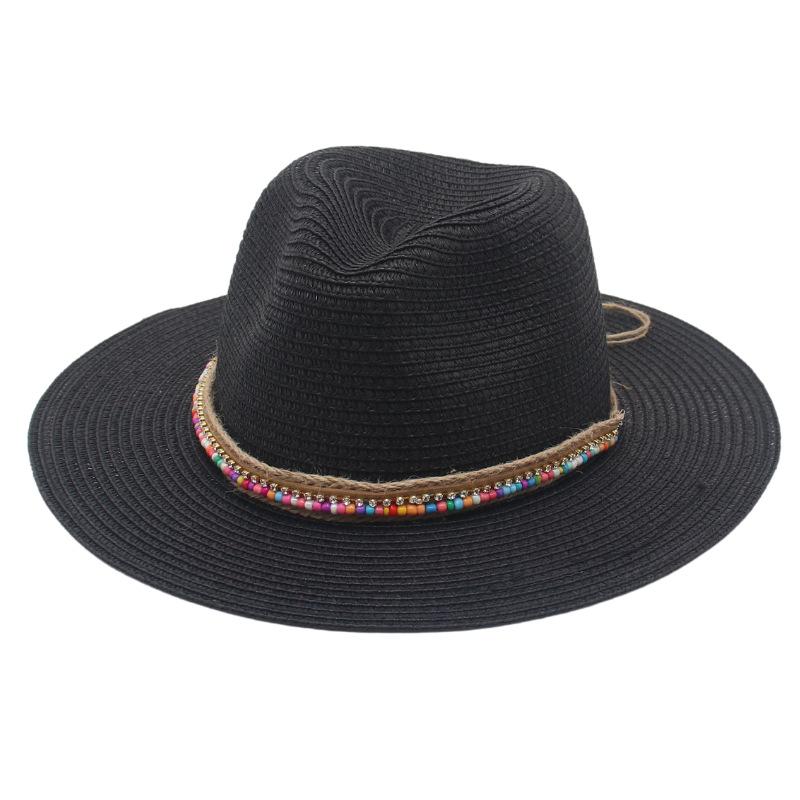 New summer ethnic style Panama straw hat colorful bead accessories dance performance beach sunshade top hat