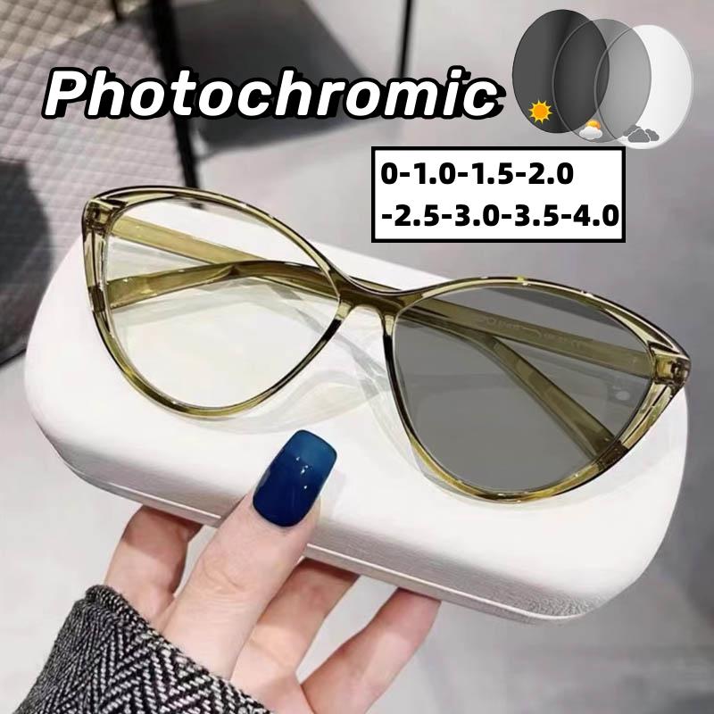 

Модные фотохромные очки для мужчин и женщин в стиле ретро, меняющие цвет очки для близорукости, дизайн «кошачий глаз», солнцезащитные очки с защитой от ультрафиолета