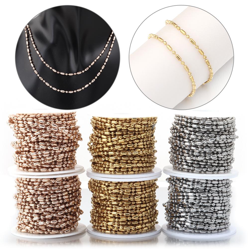 10Yards/Roll Stainless Steel Ball Beads Chain 2.4mm Oval Loose Spacer Beads Chain For Jewelry Making DIY Necklace Keychain Decor