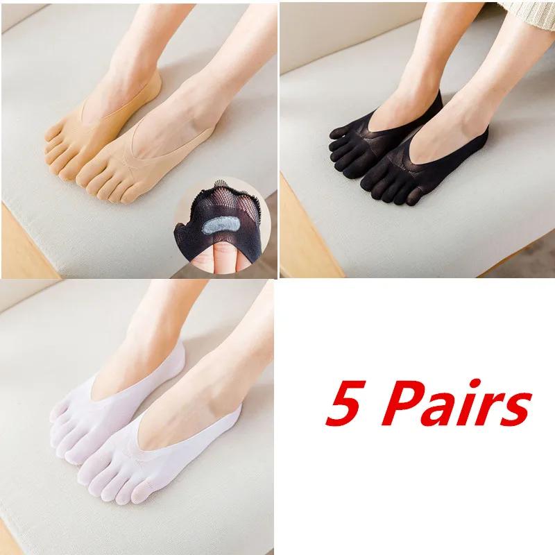1/3/5 Pairs/Lot Women Summer Five-Finger Socks Ultrathin Funny Toe Invisible Boat Sokken Silicone Breathable Short Low Ankle Sox