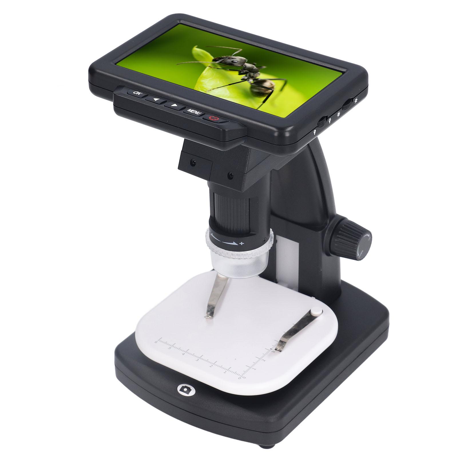 

Цифровой ЖК-микроскоп 5.0 дюймов Электронный микроскоп 1500X 8 светодиодов Разрешение 5 МП 1080P Биологический EU Plug чёрный