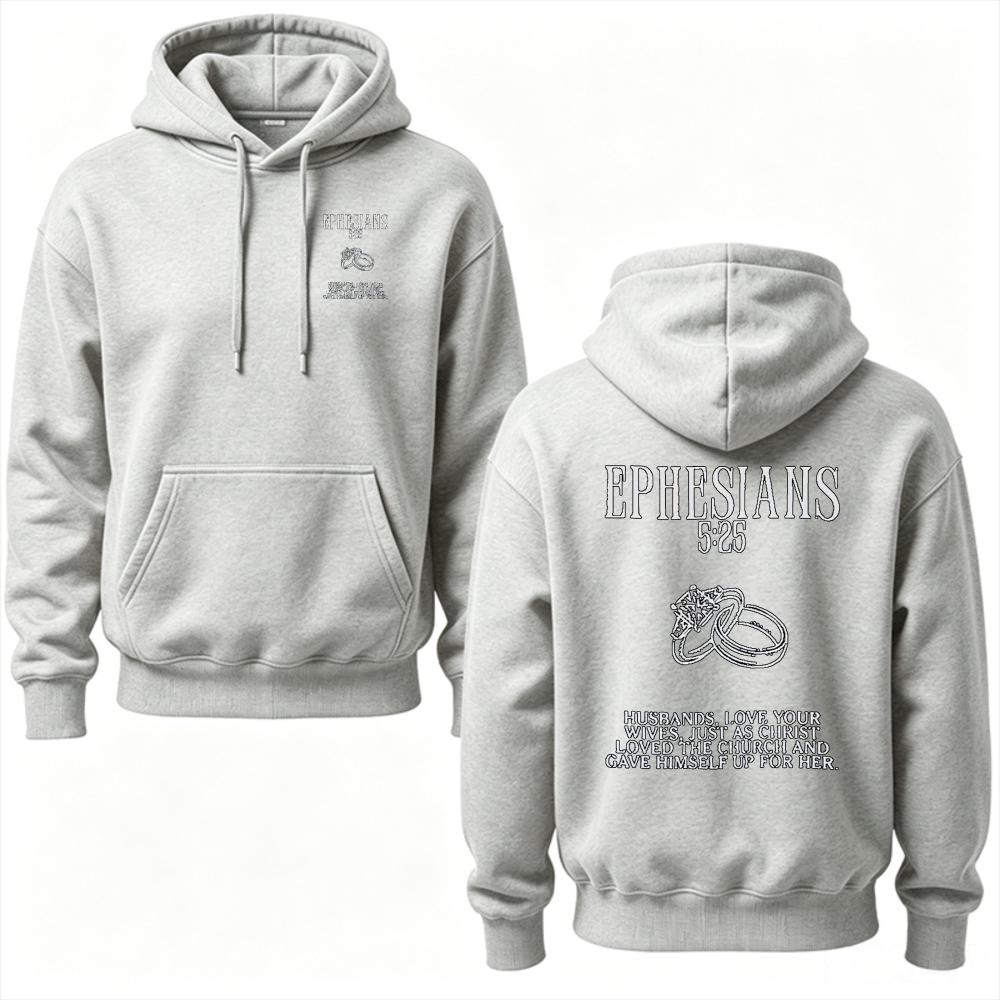 Matching Couple Hooded Ephesians 5:25 Bible Verse Wedding Ring Graphic Hooded Sweatshirt Christian Religious Marriage Lover Gift