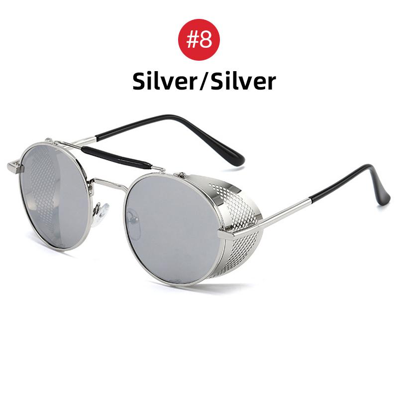 VIVIBEE Steampunk Sunglasses Men 2025 Trending Gothic Round Alloy Red Metal Punk Goggles Retro Party Sun Glasses
