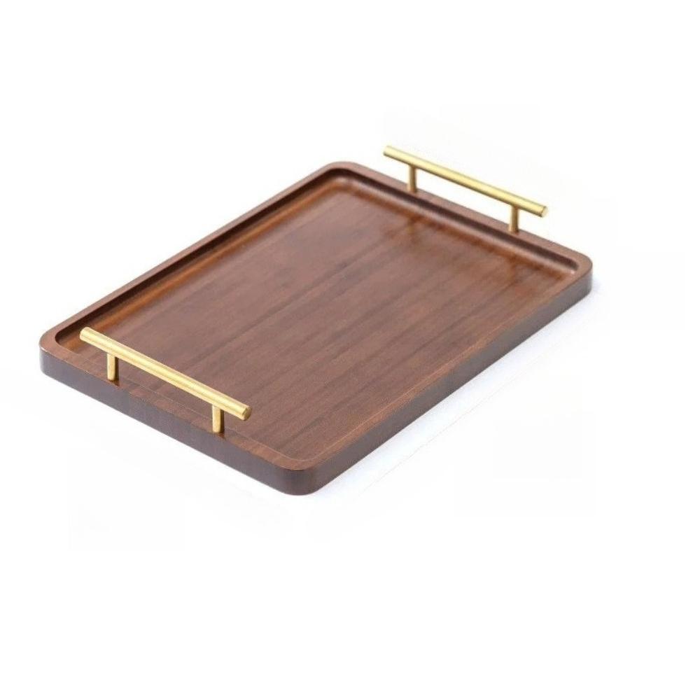 Wooden Serving Tray with Handles Coffee Dessert Snack Platter Bamboo Tea Tray Food Tray Decorative Tray for Kitchen Bedroom