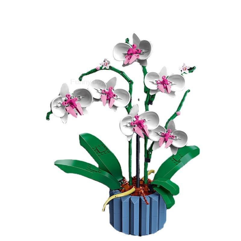 Bouquet Of Artificial Flower Orchid Potted Plants Building Blocks Model Brick Moc Girls Toys DIY Mom Gift For Adults