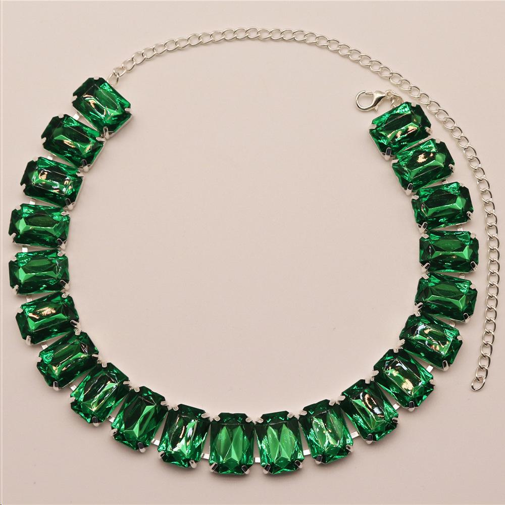

Fashion New Shiny Crystal Collarbone Chain Neck Chain, Women S European And American Sexy Party Dance Necklace зелений