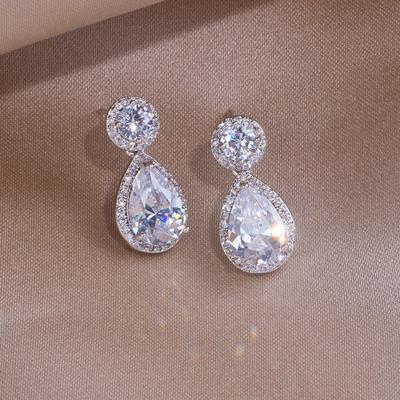 Gorgeous  Sterling  Drop Earrings for Women Shiny Luxury Waterdrop Cubic Zirconia Fashion Wedding Bride Jewelry Gift