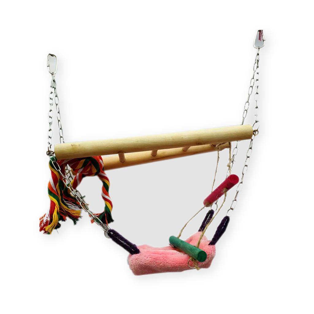Eco-Friendly Hanging Basket Swing for Parrots Bird Perching Supplies with Wood Nesting Supplies