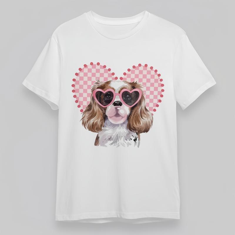 Women's Plus Size Trend Soft Classic T-Shirt Dog Heart Sunglasses Graphic Tee