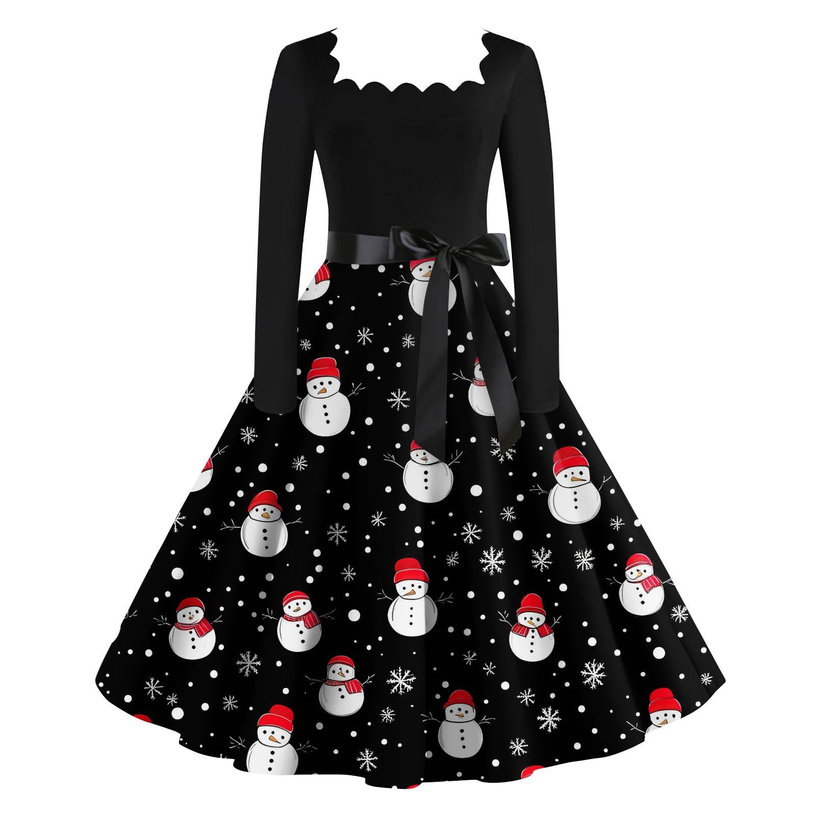 

Женские повседневные модные длинные платья с рождественским графическим принтом и длинными рукавами в винтажном стиле XXXXL белый