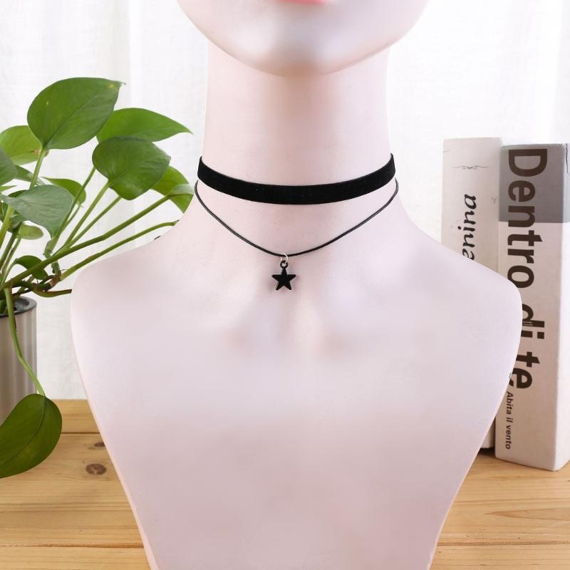 Gothic Double Layers Velvet Choker Chain Women Neck Chain Star-shaped Pendant Necklace Fashion Collar Punk Jewelry