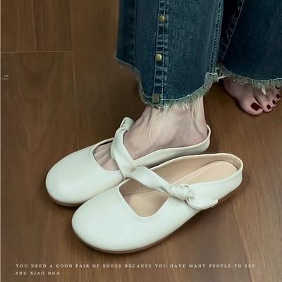French Gentle Baotou Half Slippers Women's Outer Wear 2025 New Spring and Summer Slippers Flat Bottom One Pedal Half Support Sandals