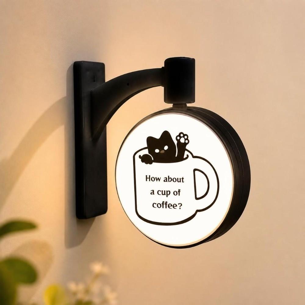 Rotatable Light Sign Round Cat Coffee Light Sign Durable Cat Fridge Magnet  Refrigerator Decoration