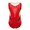 Girls Metallic Gymnastics Leotard Sleeveless Keyhole Back Sheer Mesh Patchwork Sparkling Rhinestone Bodysuit