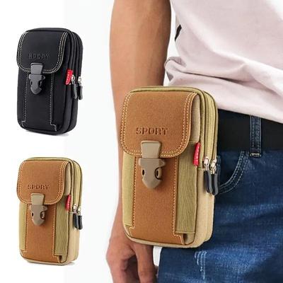 Men's Outdoor Leather Waist Bag: Mobile Phone Protective Case with Belt Loop and Coin Purse, Three-Layer Design.