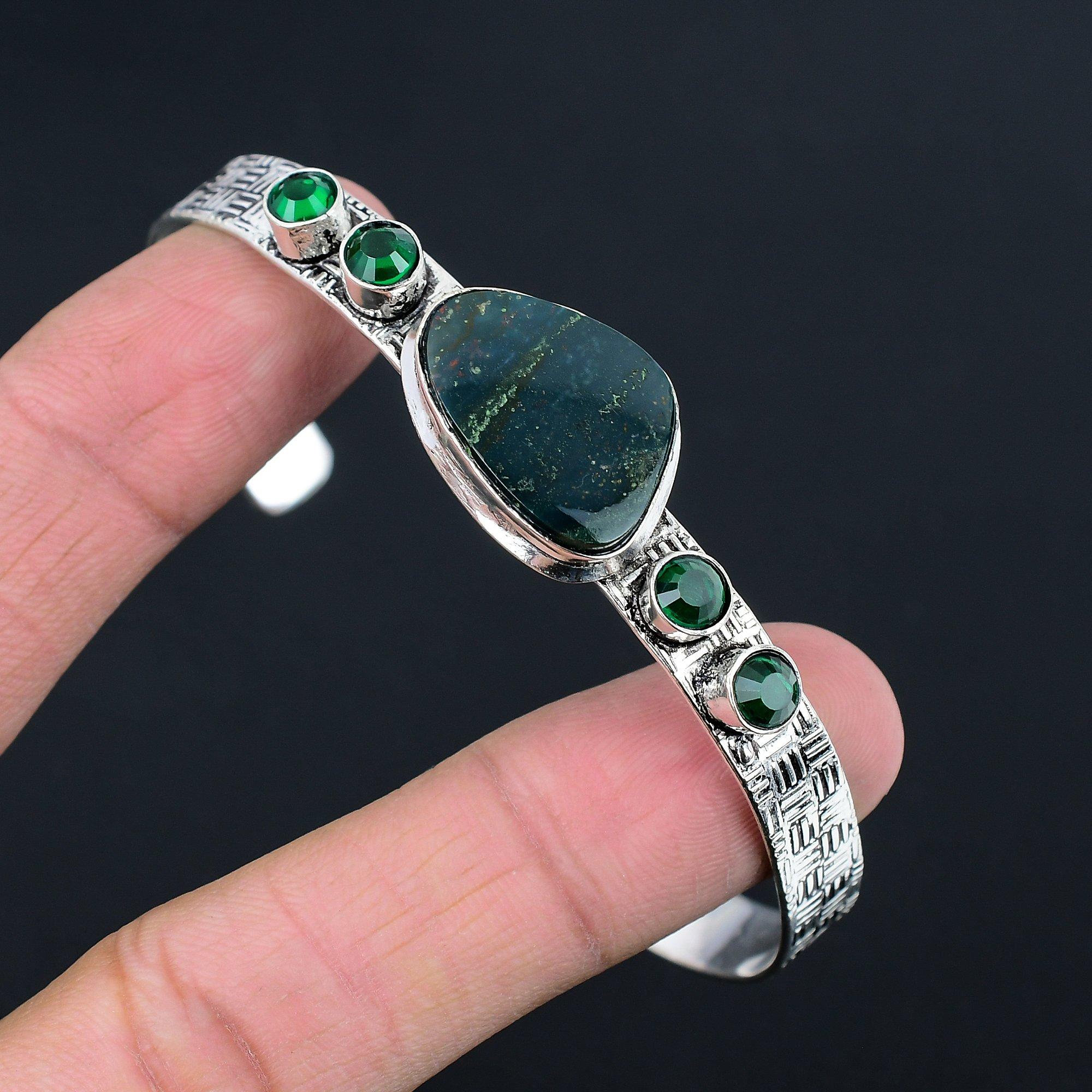 

Sisters Day Deal 925 Silver Bloodstone Gemstone Chrome Diopside Bangle Bracelet Adjustable