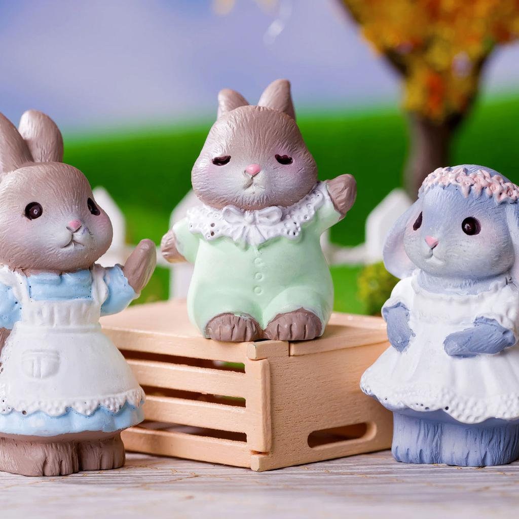Miniature Rabbit Figurines Mini Easters Bunnies Fairys Garden Miniature Ornament for Dollhouses Cake Toppers Decors