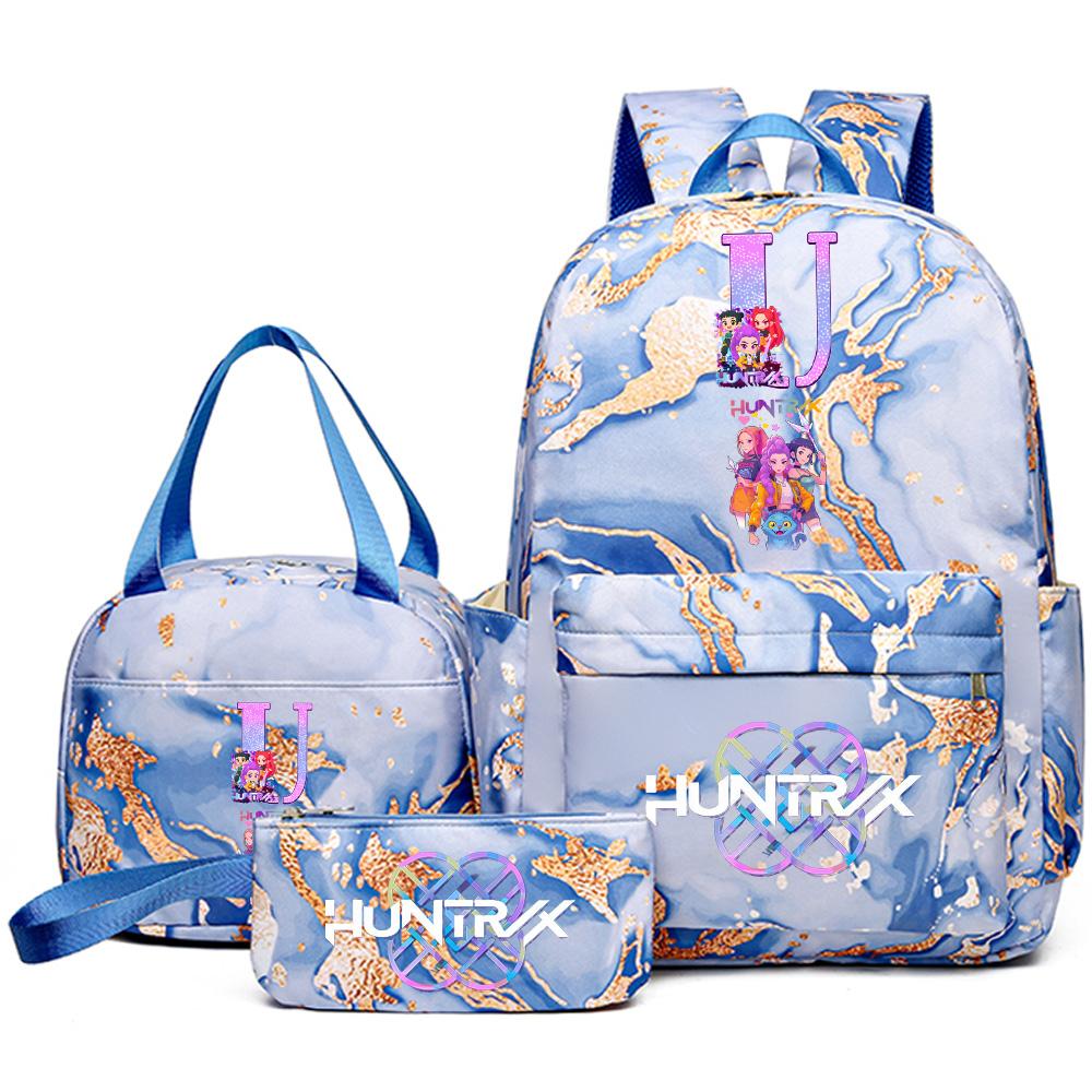 3-teiliges/Set Anime Rucksack mit englischen Buchstaben A-Z Aufdruck, Handtasche und Federmäppchen für Teenager, Schüler, Mädchen, Jungen, Kinder, Schultasche, Reisetasche