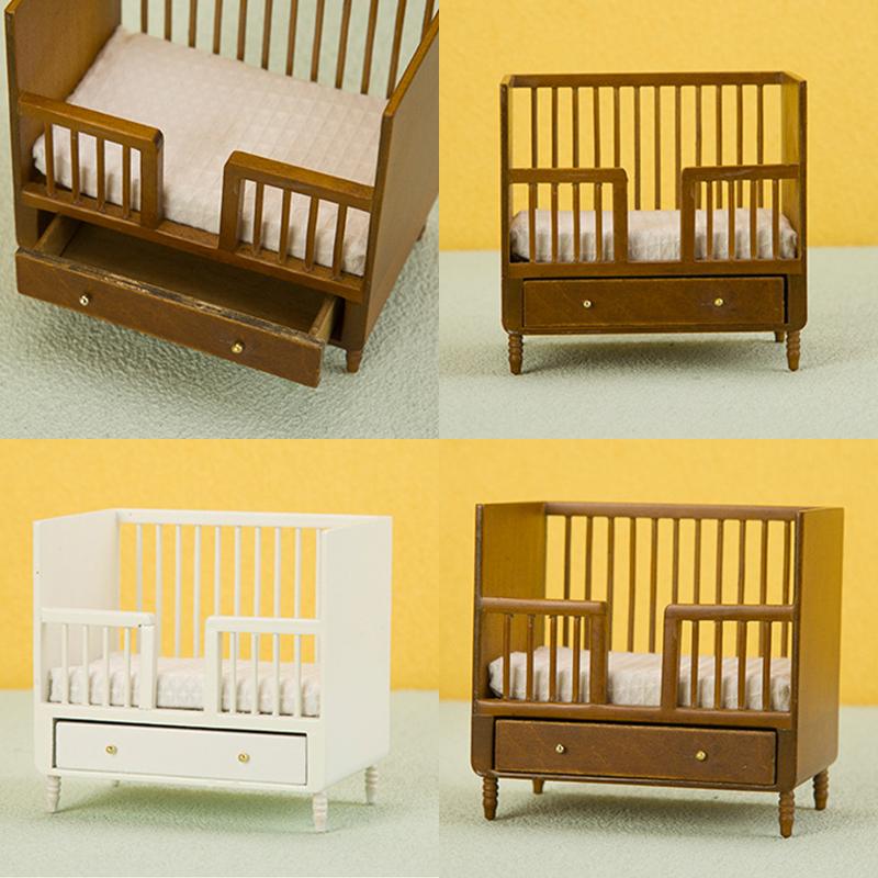 1:12 Dollhouse Miniature Bed European Style Double Bed Home Bedroom Furniture Model Decor Toy Doll House Accessories