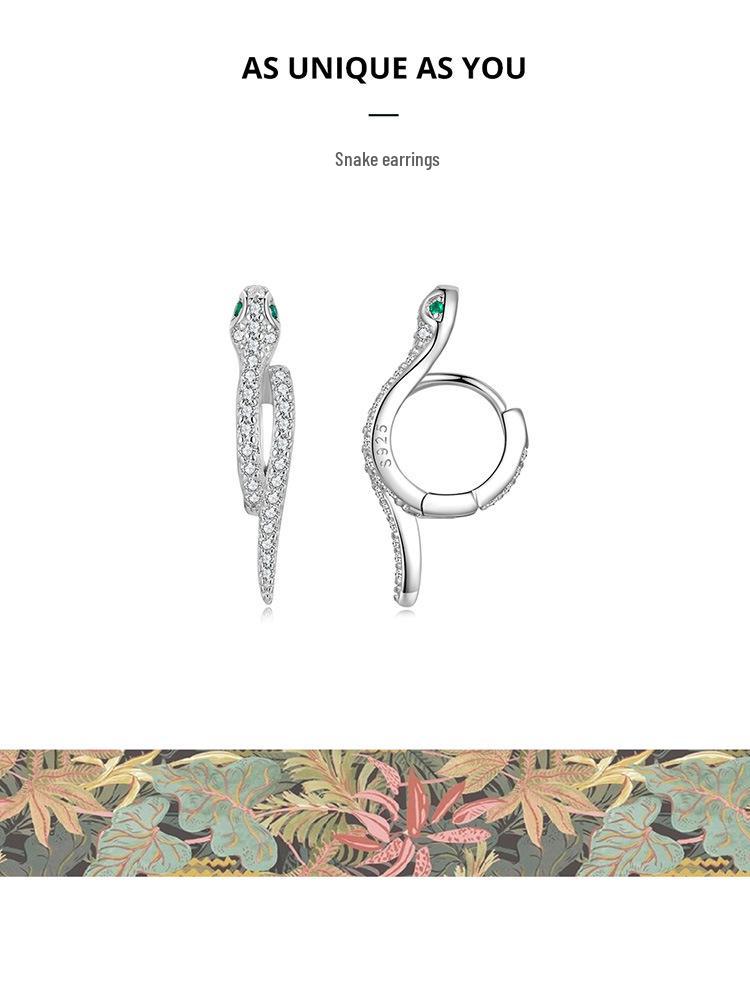 Sterling Silver S925 Snake Earrings with Platinum-Plated Zircon (Model: BSE669)