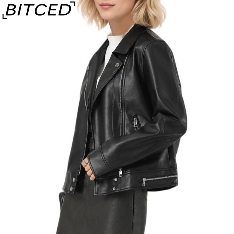 BITCED Autumn New Arrival Women's Leather Jacket - Short-Length Collared Biker Jacket