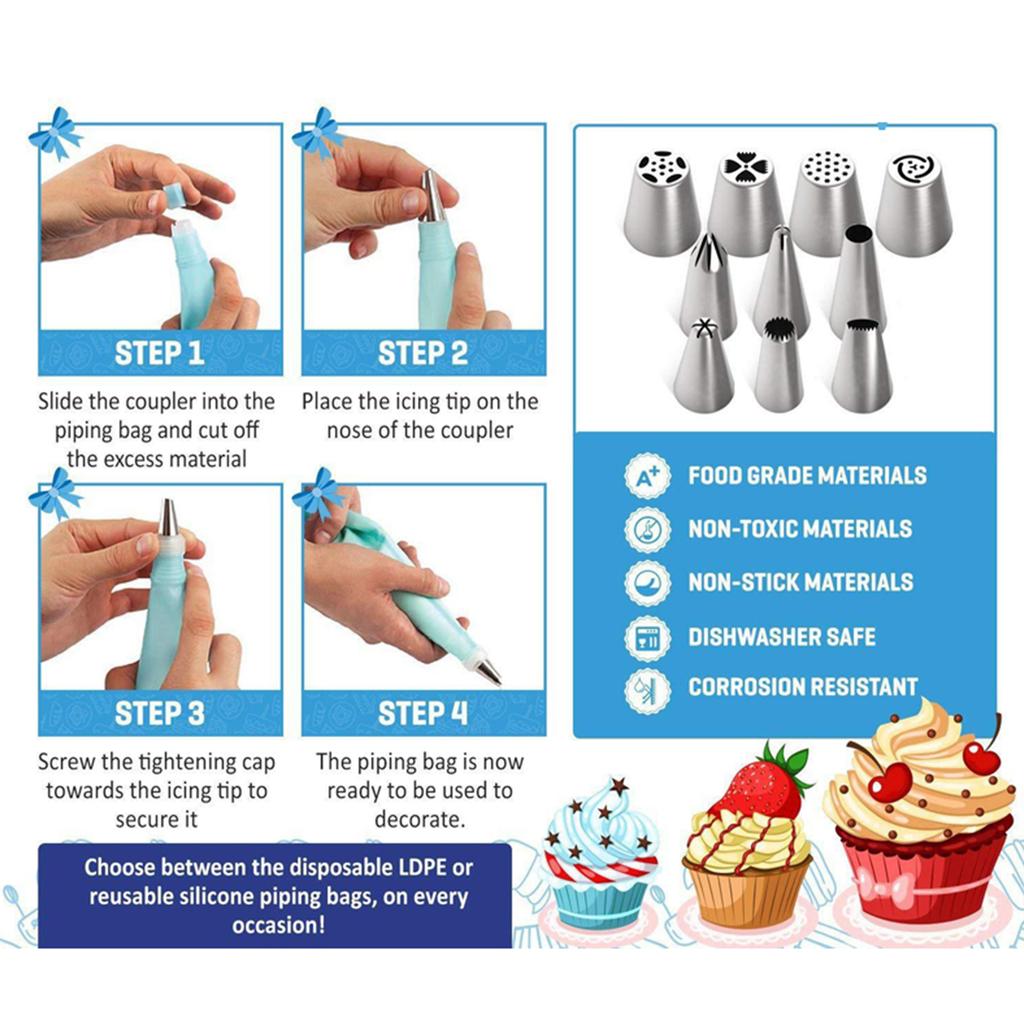 73 pcs Cake Decorating Supplies Professional Cupcake Decorating Kit Baking Supplies Rotating Turntable Stand Piping Bags and Tips Set Icing Spatula