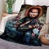 Chucky Horror Plush Blanket - Creepy Doll Inspired Blanket with Bloodstained Mugshot Design, Soft and Cozy Throw for Halloween D