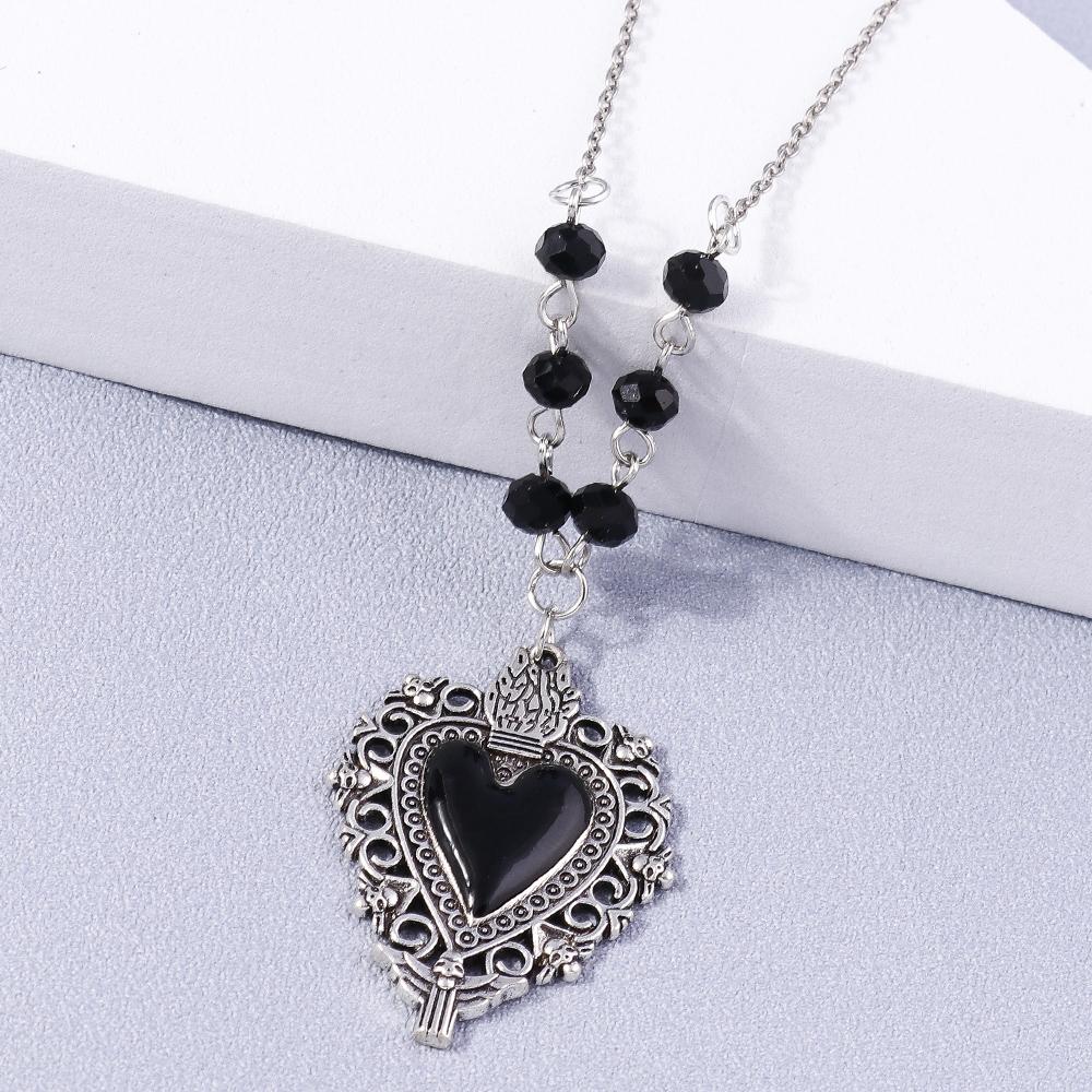 Gothic Skull Love Heart Necklace for Women Men Religious Crucifix Necklaces Punk Jewelry Gifts